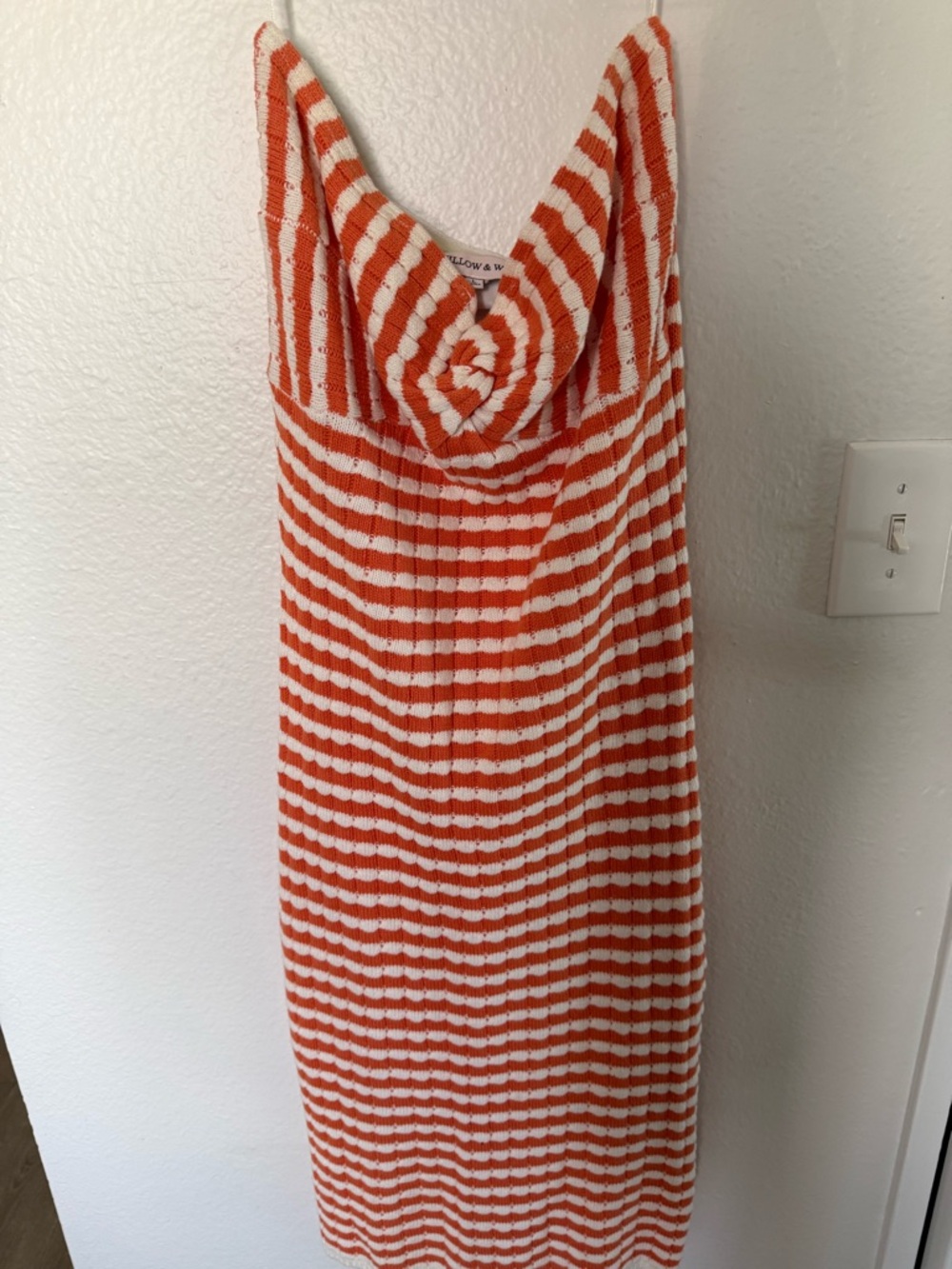 Yellow & Blue Orange and White Stripe Strapless Knit Dress